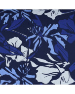 Katoen Tricot Abstacte bloemen donkerblauw