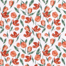 Katoen poplin Rode tulpen wit