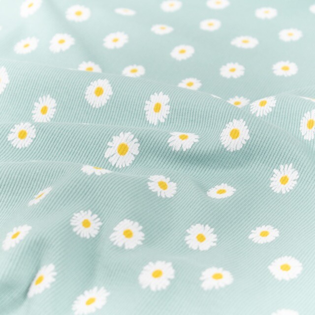 Rib jersey bloemen babyblauw